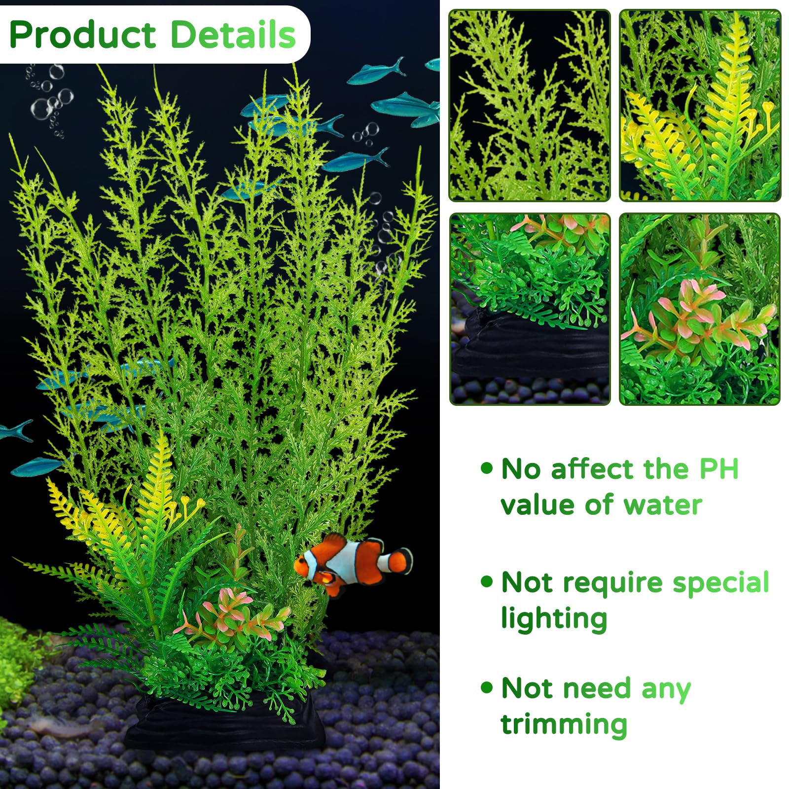 QUOZUO Accessoires pour aquarium - Grandes plantes vertes - Décoration d'aquarium - Plantes en plastique - 3 pièces