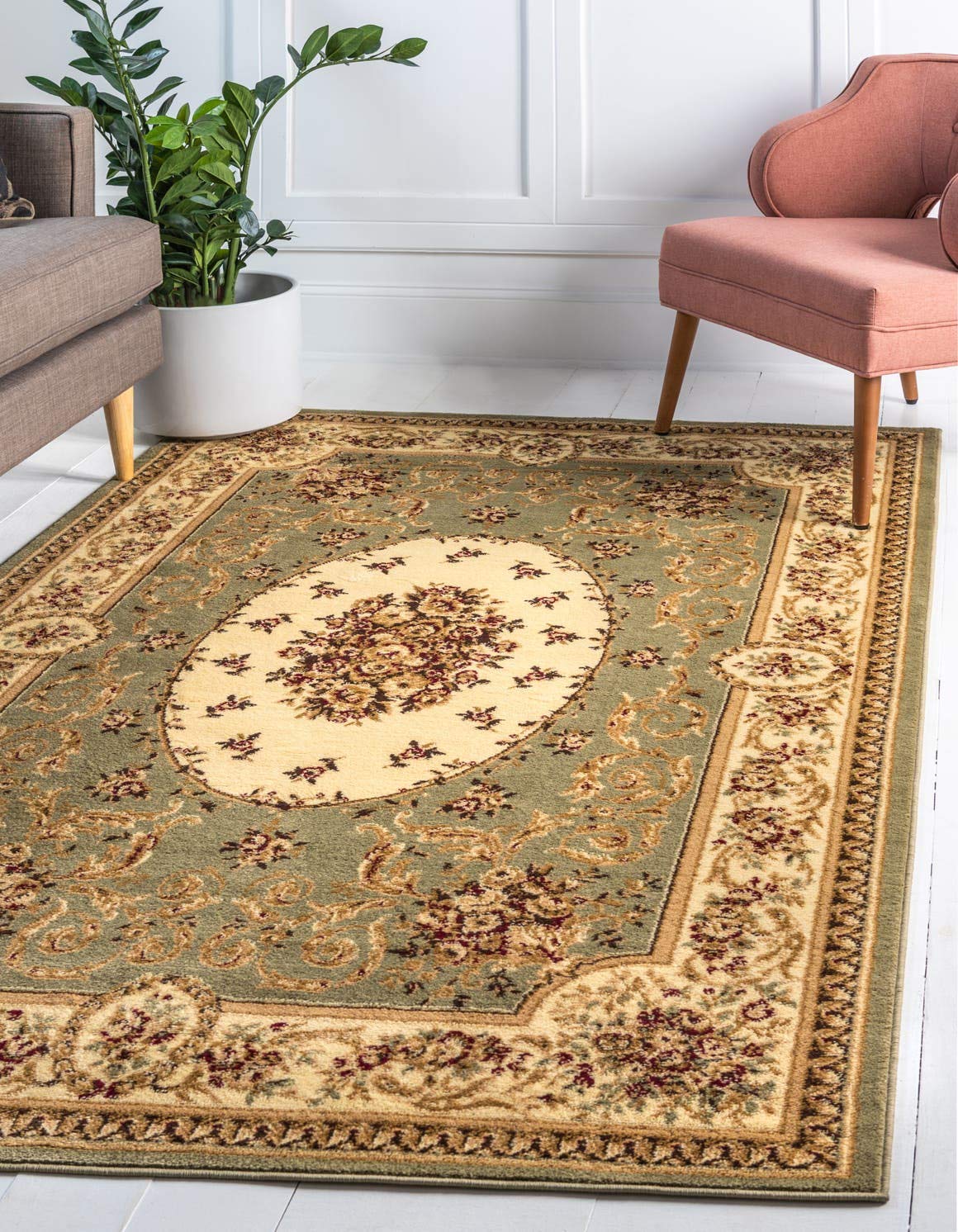 Unique Loom Versailles Collection Traditional Classic Medallion Motif Area Rug (9' 0 x 12' 0 Rectangular, Green/ Ivory)