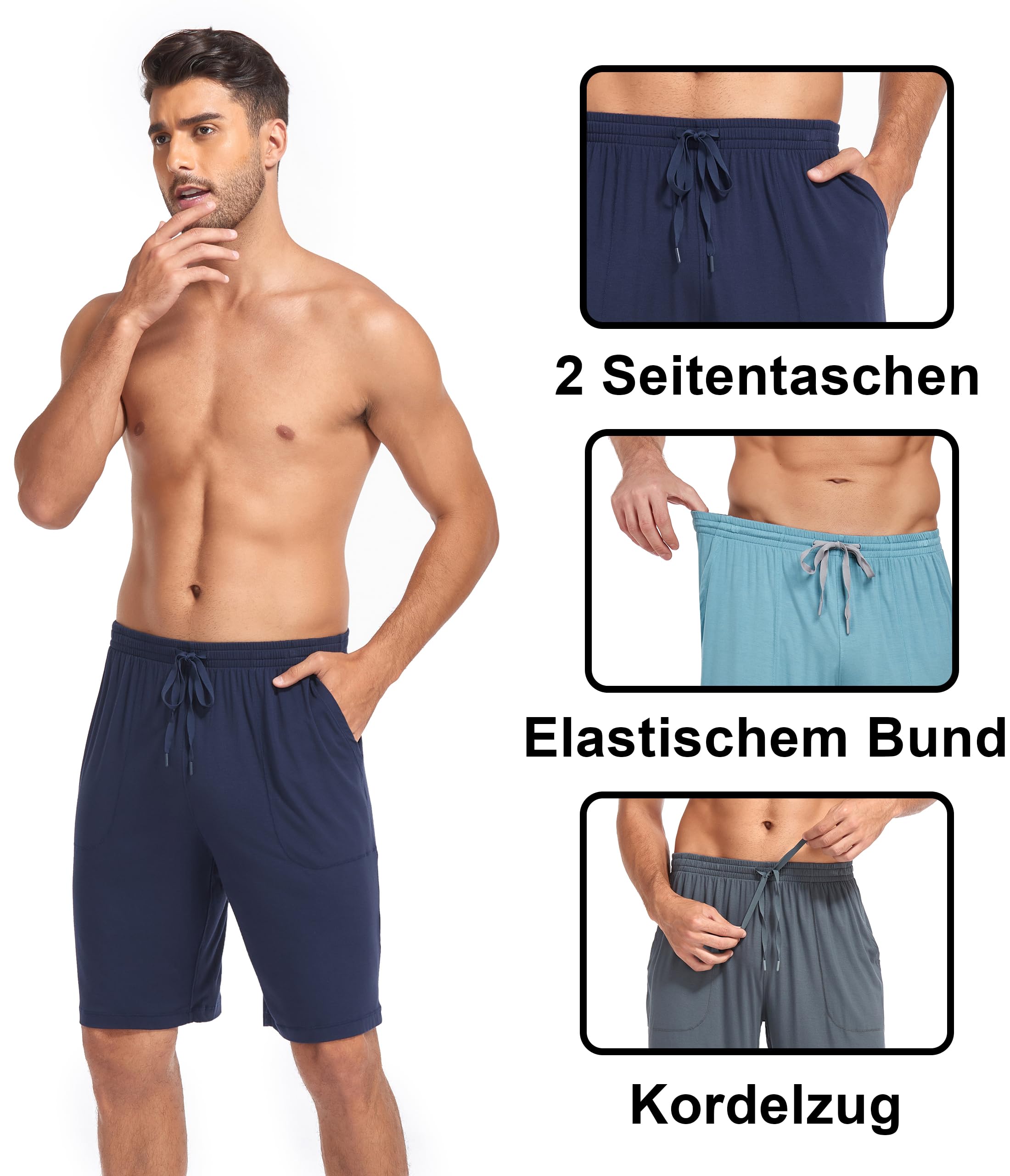 COLORFULLEAF Schlafanzughose Herren Lang Schlafhose Pyjamahose für Männer Jogginghose 1/2er Pack Haushose mit Taschen