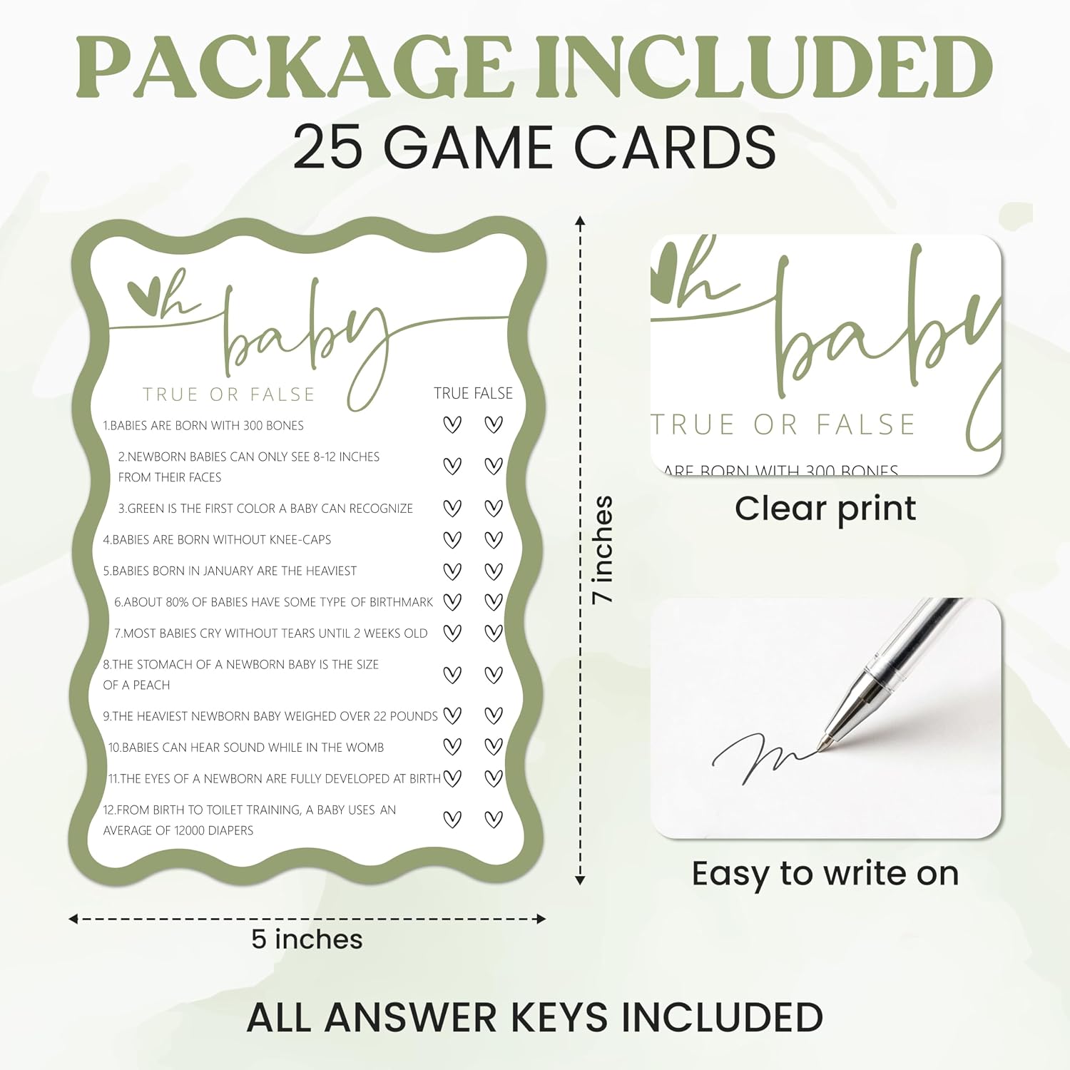 Hilarious Baby Shower Games, Oh Baby! True Or False Cards for Baby Shower Games, Minimalism Baby Gender Reveal Party Game, Pregnant Celebration Decoration Supplies(5"x7") -H05 image 2