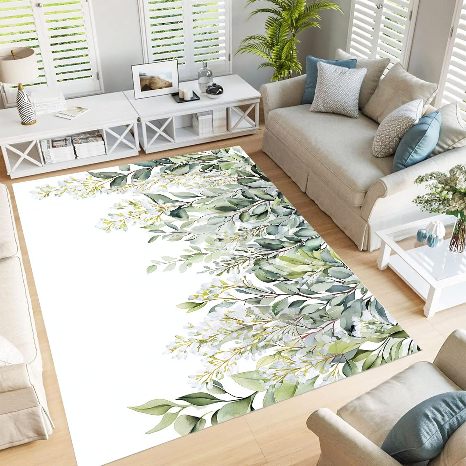 Tapis doux eucalyptus décoration intérieur botanique moderne
