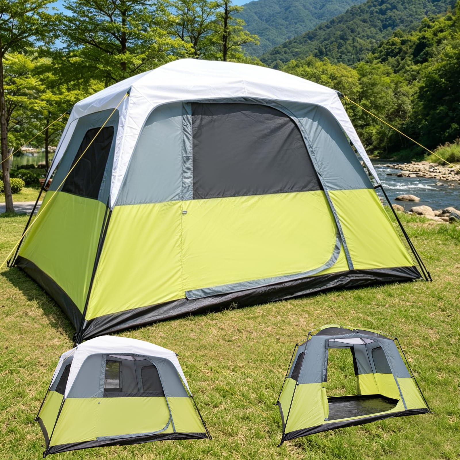 DanCoom Tente 4/6 personnes, montage facile, imperméable, avec protection contre la pluie, grande tente familiale portable double couche pour camping, arrière-cour, extérieur et randonnée - 300 x 270