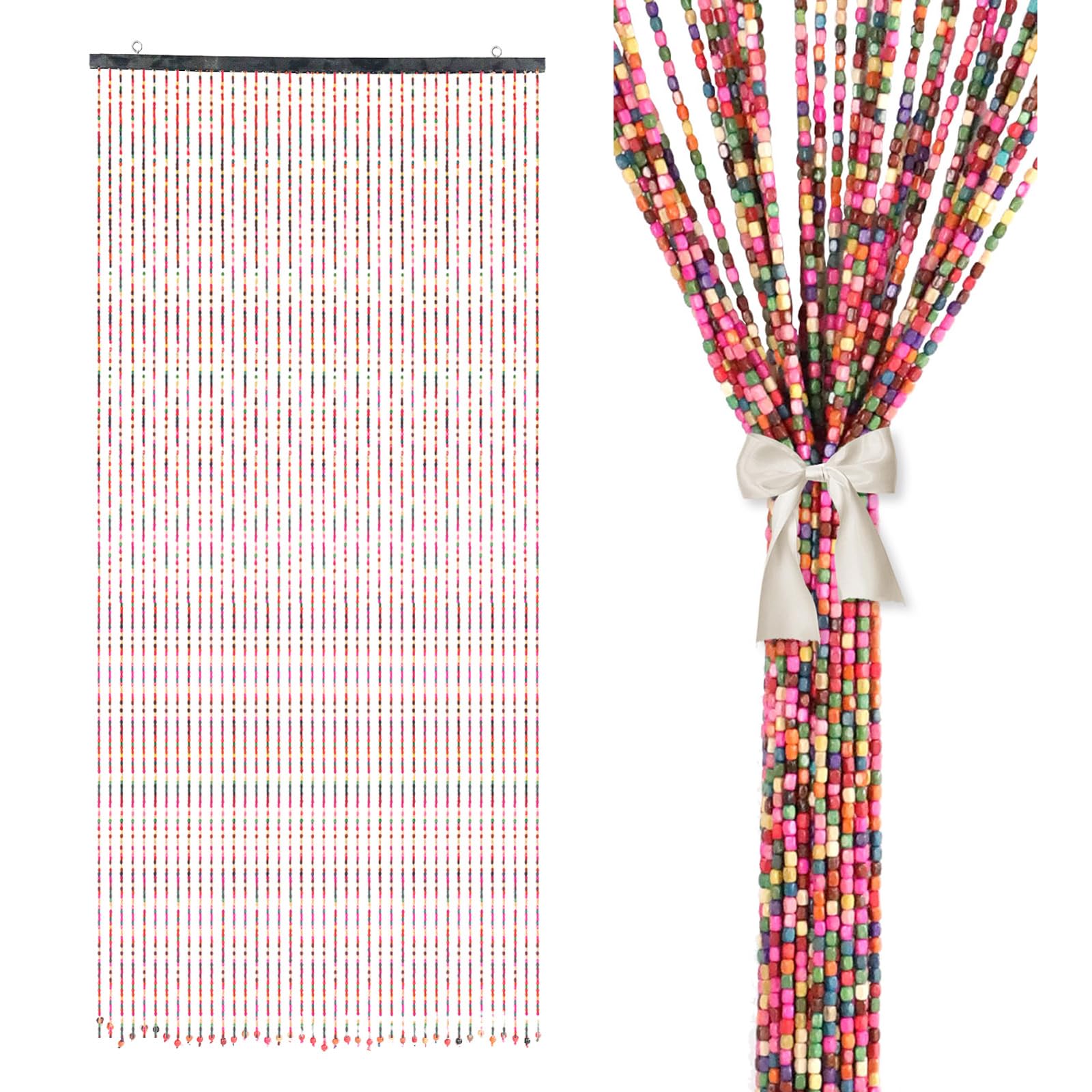 YCBTREE Beaded Door Curtain, 41 Strands Door Screen 90 x 195 cm Colorful Boho Bamboo Handmade Hanging Door Beads Windows Room Dividers Fly Screen for Doorway