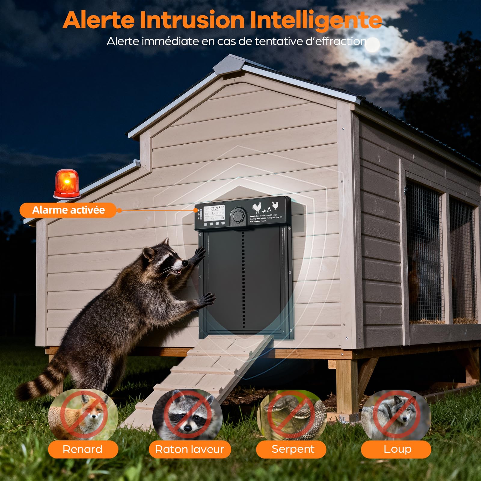 CHAMUTY Grande Porta Pollaio Automatico Solare con Sensore Luminosità, Alluminio Porta Automatica Pollaio Elettrico con Telecomando, Timer Funzione Anti-Pizzico