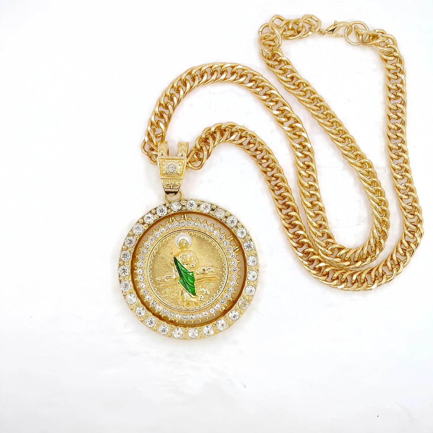 14K Gold Filled San Judas Necklace For Women And Men - Vintage Saint Jude Necklace Religious Necklace Amulet, St. Jude Tadeo Medalla Cadena Oro Laminado, Catholic Religious Christian Jewelry
