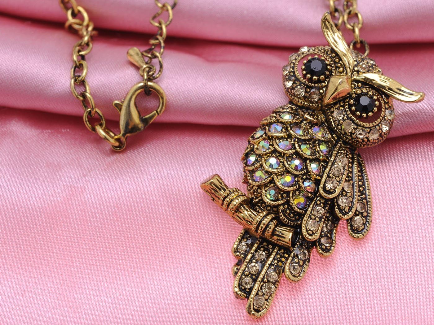 Alilang Cute Antique Inspired Golden Tone Owl Bird Topaz Color Crystal Animal Pendant Necklace - Image 2
