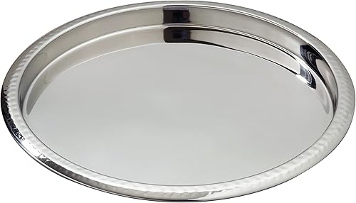 Elegance Bandeja de barra de borde martillado de acero inoxidable, 14.0 in de diámetro, plata (72554)