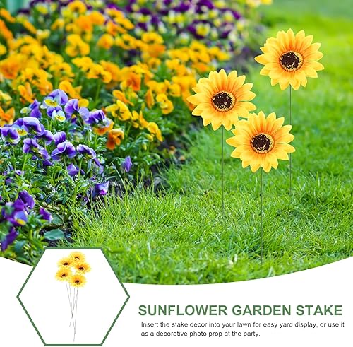 Miniatura 6 de SEWACC Juego de 5 piezas de metal grande con diseño de girasol, decoración de jardín, a prueba de óxido, margarita amarilla, flor de metal, arte