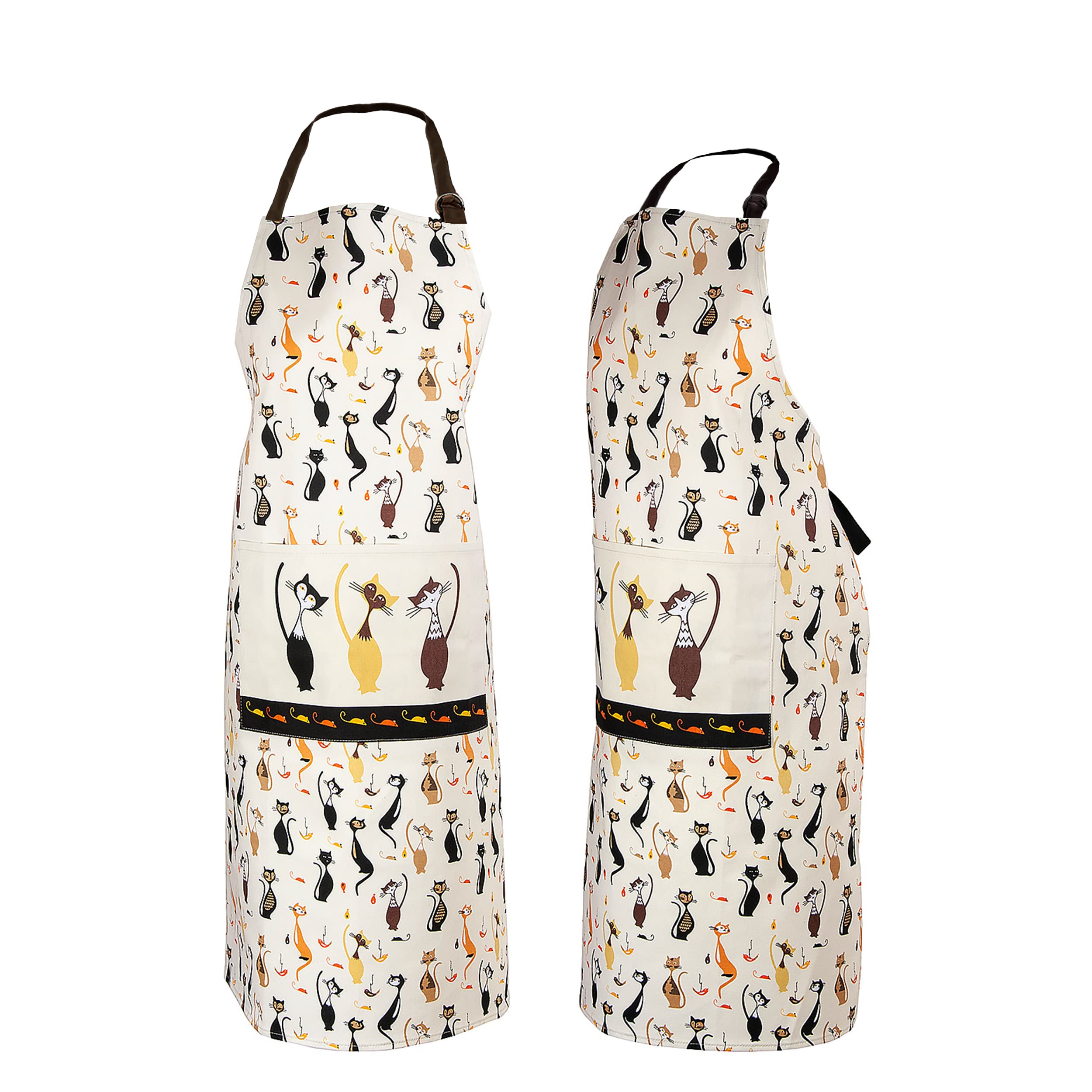SPOTTED DOG GIFT COMPANY Kitchen Apron Woman and Man with Black Cats, Kitchen Apron, 100% Cotton Adjustable with Pocket, Kitchen Accessories, Original Gifts for Cat Lovers