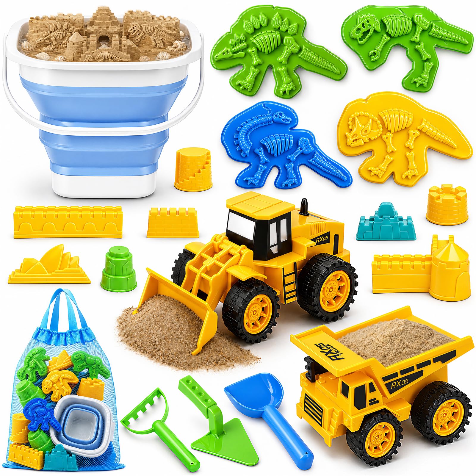 TOY Life 22-piece dinosaur beach sand set with dump truck and molds