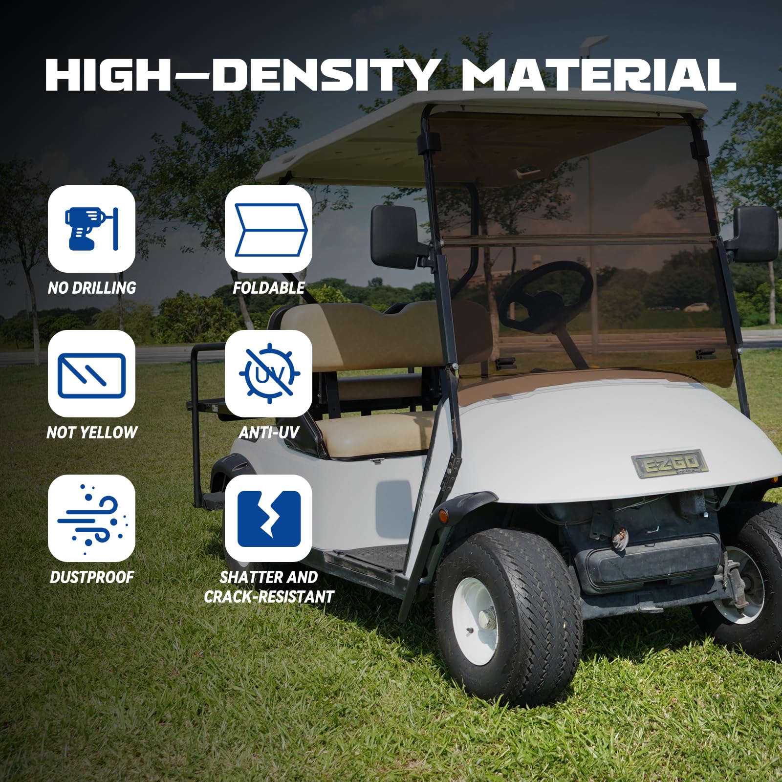 EZGO - Parabrisas para carrito de golf EZGO TXT 1995-2013 EZGO TXT y Medallist, plegable, protección UV y resistente a los golpes, acrílico transparente/tintado