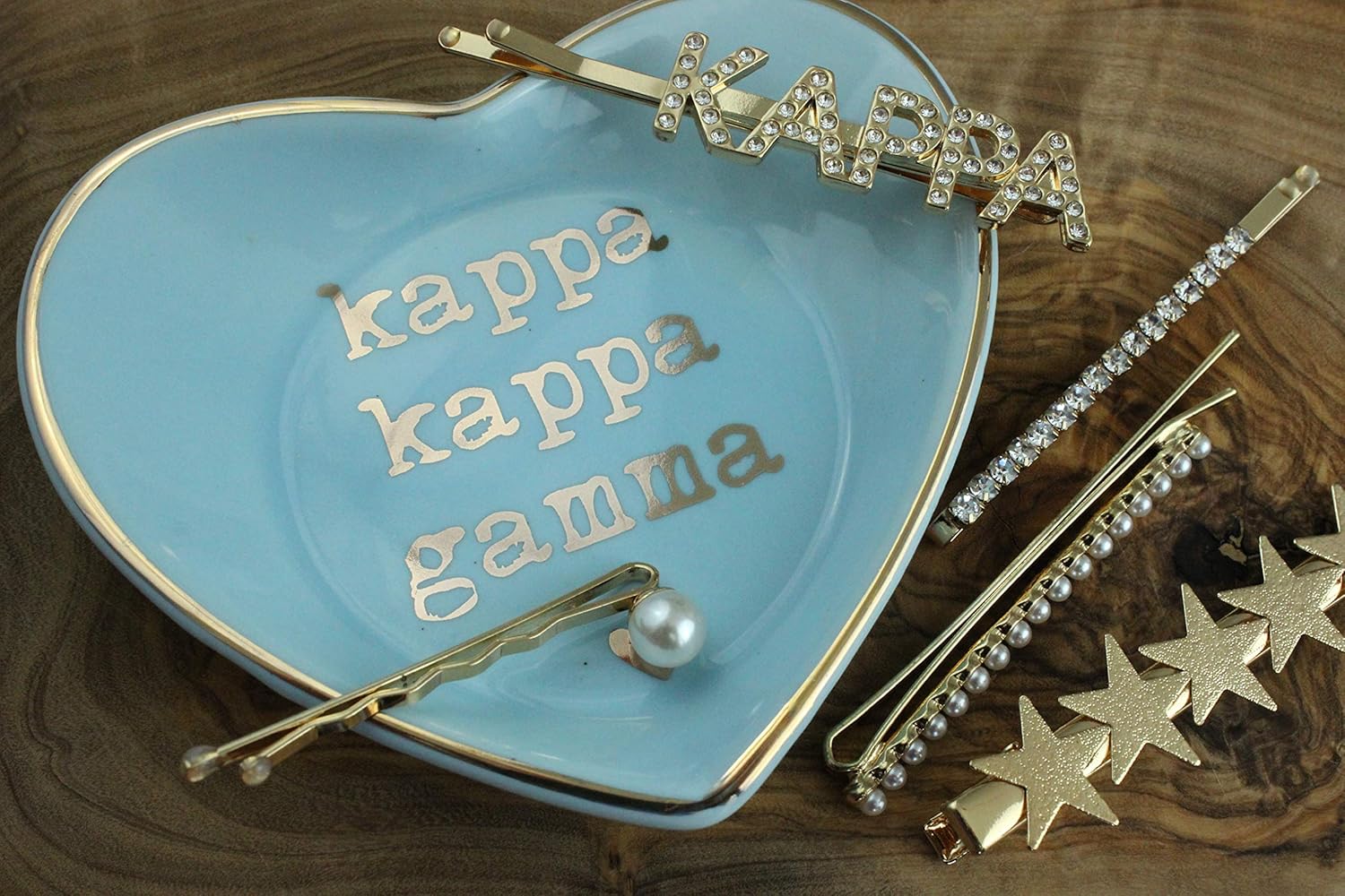 Sorority Shop Kappa Kappa Gamma Jewelry Dish - Heart-Shaped High-Gloss Finish Ceramic Tray with Gold Detailing, Multi-Function Ceramic Ring Dish for Home or Office, Ideal for Jewelry and Keys