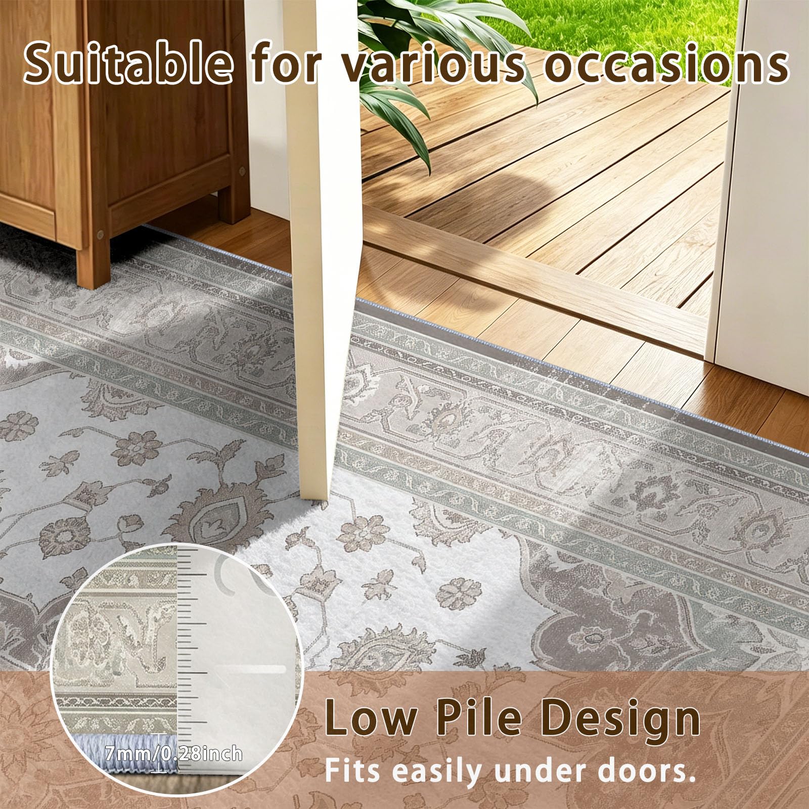 Tapis 120 x 170 cm Style Vintage Usé Lavable Clair