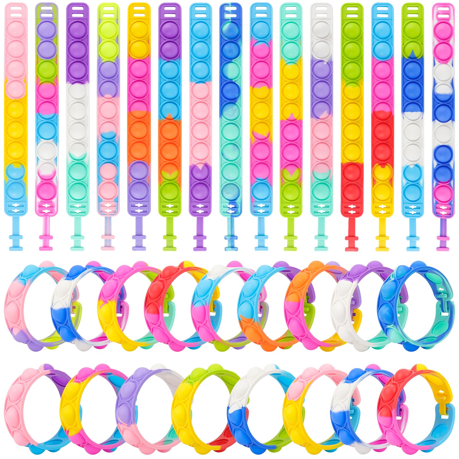 Bracelet Enfants Réglable en Silicone Doux, 30 Pièces, 15 Couleurs, Cadeau Anniversaire