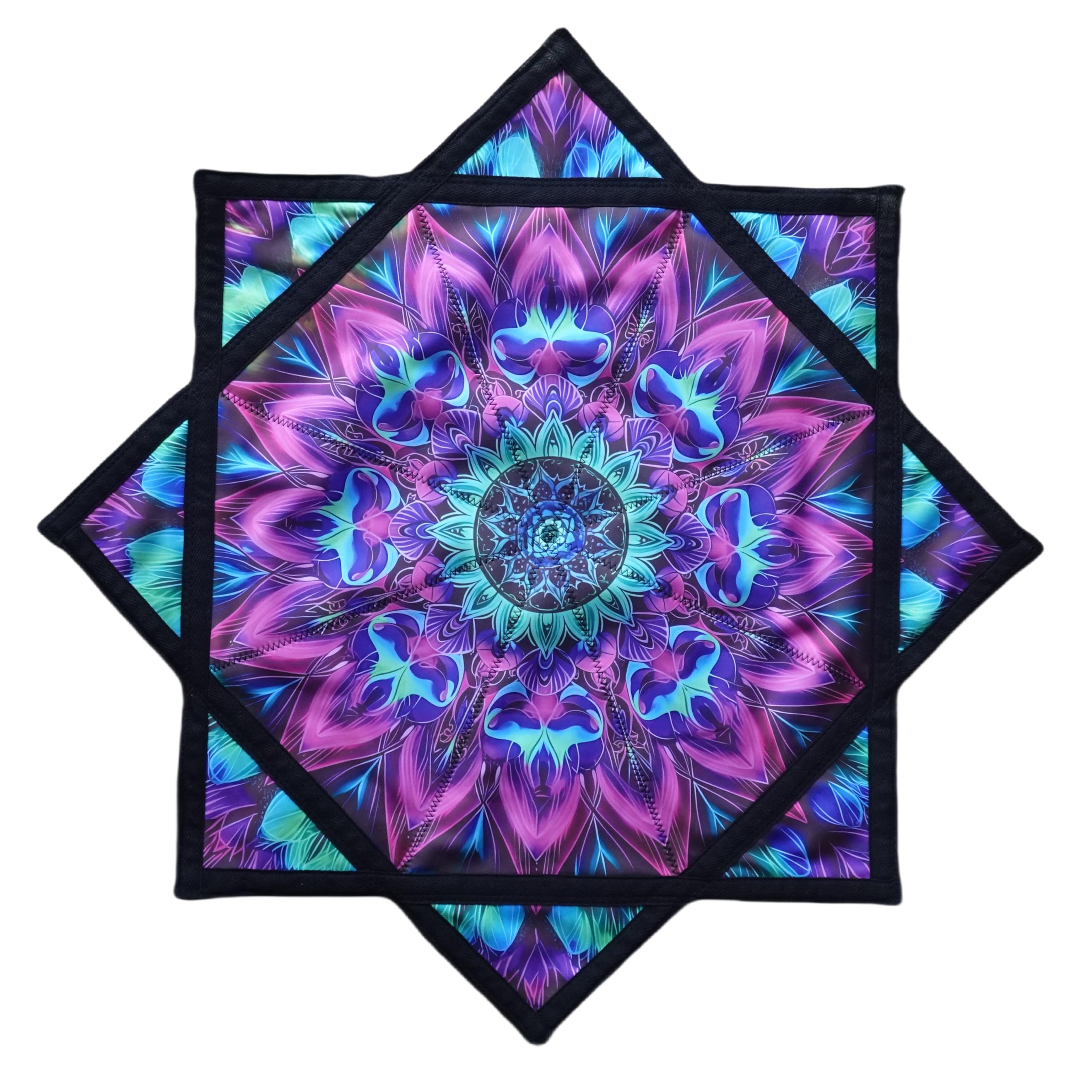 BVCY Flowstar (UV Reactive) Flow Star Spinning Cloth Beginners Juggling and Skill Toy Easy to Rotate Double Sided Printing Dapo Star Blue&Purple (R05-style2)