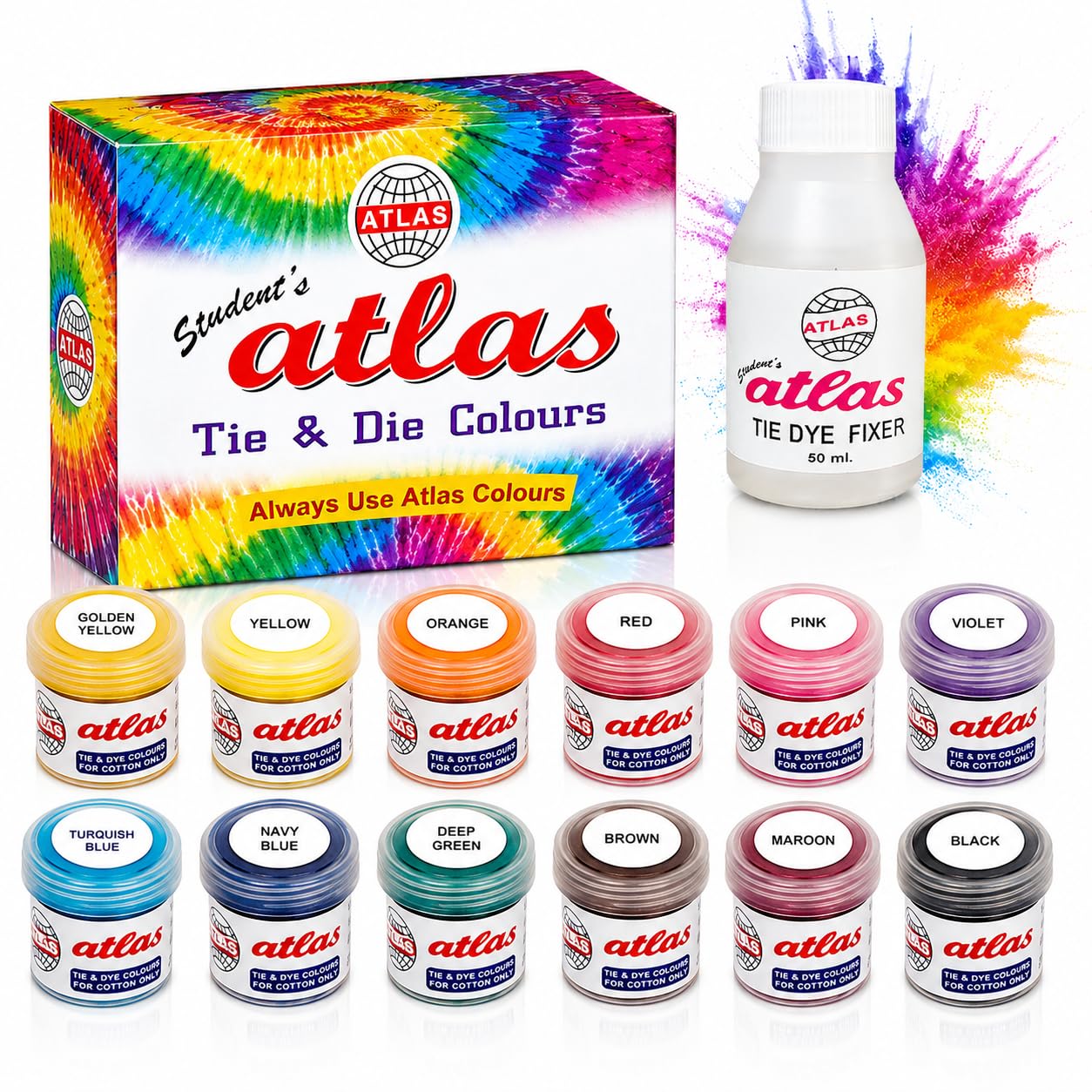 Atlas Colours Tie and Dye Kit for Cotton Fabric with Fixer, 12 Colours-image-28
