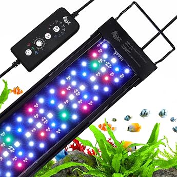 AQQA Aquarium LED Lighting 18W Full Spectrum 24/7 Mode Aquarium Light Adjustable Timer Brightness Aquarium Lamp Aquarium Plant Light with Extendable Holder for 45-60cm Fish Tank