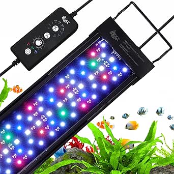 AQQA LED Aquarium Light, 24/7 Mode, IP68 Waterproof, Extendable Bracket, Full Spectrum, Adjustable Timer & Brightness, Memory Function, for 48-55 Inch Fish Tank