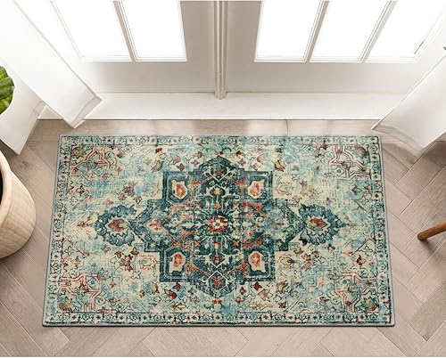 Wonnitar Bohemian Collection - Alfombra de área 2 x 3 pulgadas lavable estilo bohemio alfombra pequeña para decoración de baño medallón vintage