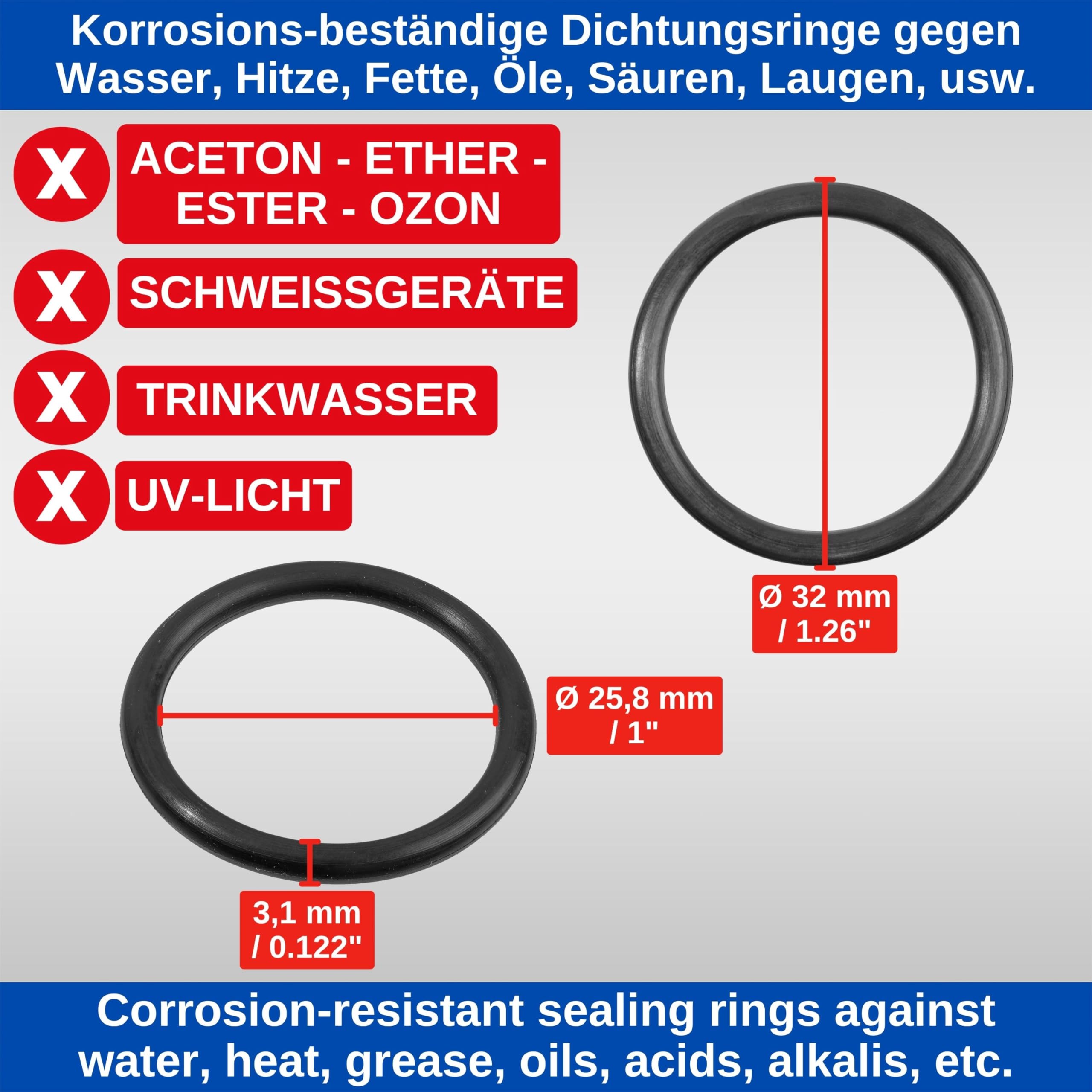 Afdichtingsringenset, 12 stuks, AD 32 mm, diameter diameter 25 mm Afdichtingsringenset, 12 stuks, AD 32 mm, diameter diameter 25 mm