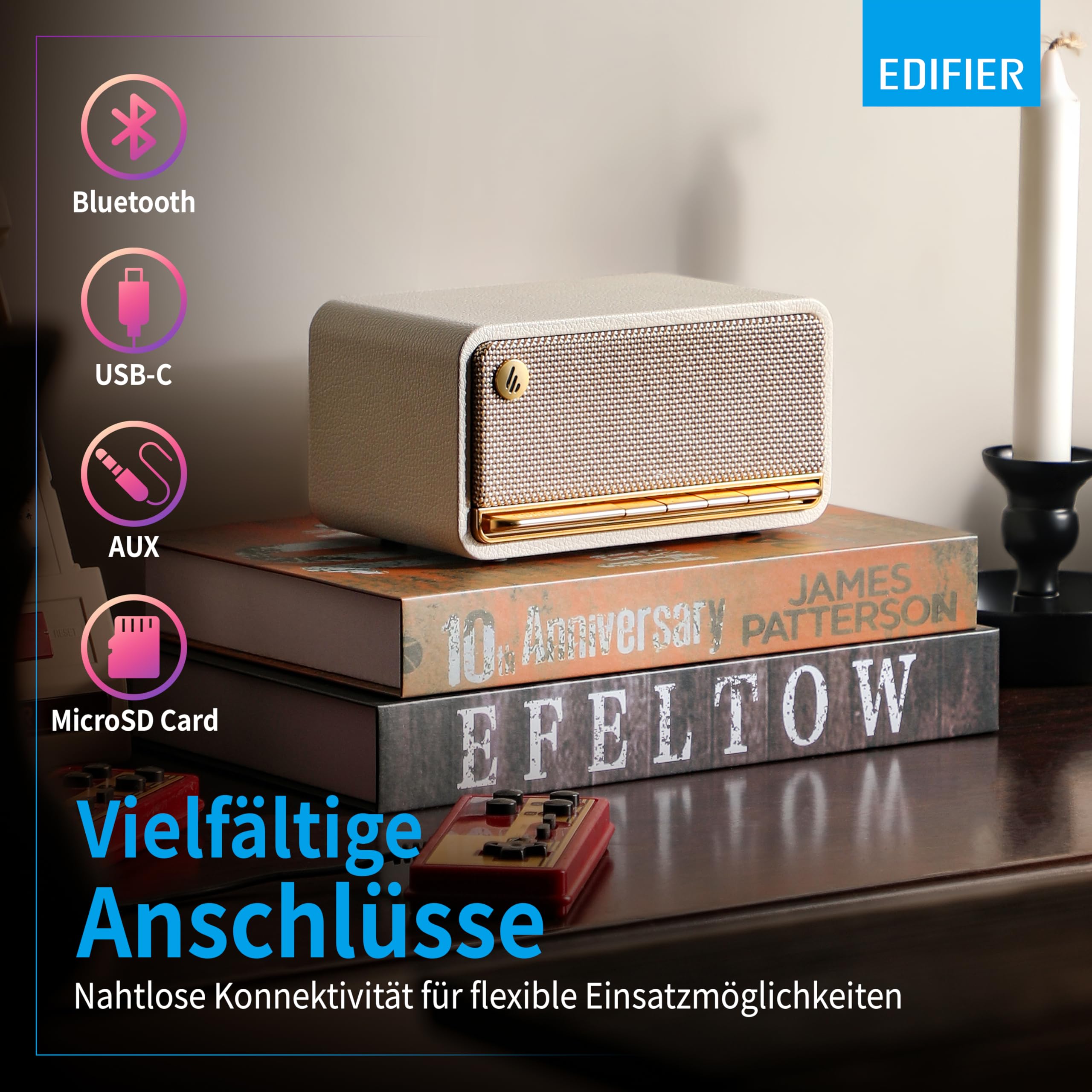 Edifier MP230 - Tragbarer Bluetooth-Lautsprecher im Retro-Design, kabellos. Wiedergabe über Bluetooth, AUX und Micro SD Karte