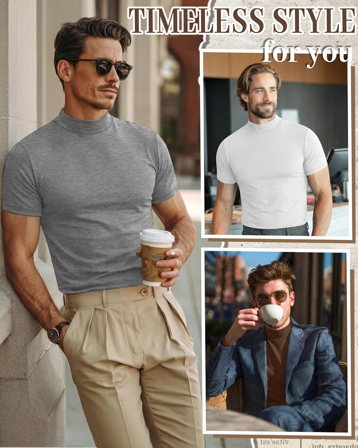 Ficerd 4 Pack Men's Mock Neck T Shirts, Short Sleeve Mock Turtleneck Undershirt Pullover Basic Tops Causal Solid Tee for Men - Image 5