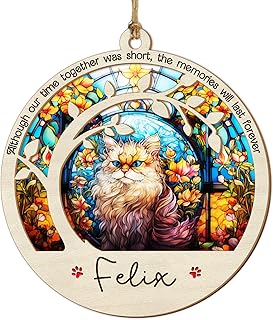 Ragdoll Cat Memorial Suncatcher Ornament, Personalized Name Breed Cat Memorial Ornament, Cat Window Hanging Faux Stained Glass Art, Sympathy Gift for Loss of Cat, Christmas Cat Memorial Ornament (1)