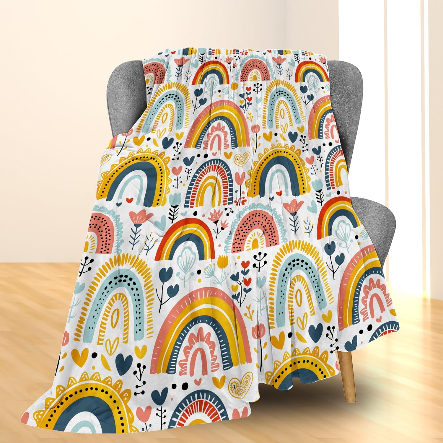 Cute Rainbow Blanket, Soft Flannel Throw Blanket for Couch, Bed, Travel, Living Room & Home Decor, Lightweight Cozy Warm Fuzzy Colorful Blankets for Adults Kids Women Girls 60×50 in