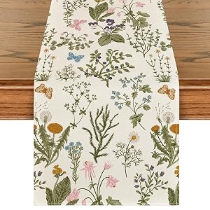 Artoid Mode Wildflowers Floral Spring Table Runner Seasonal Summer Butterfly Kitchen Dining Table Decoration for Home Party 13x72