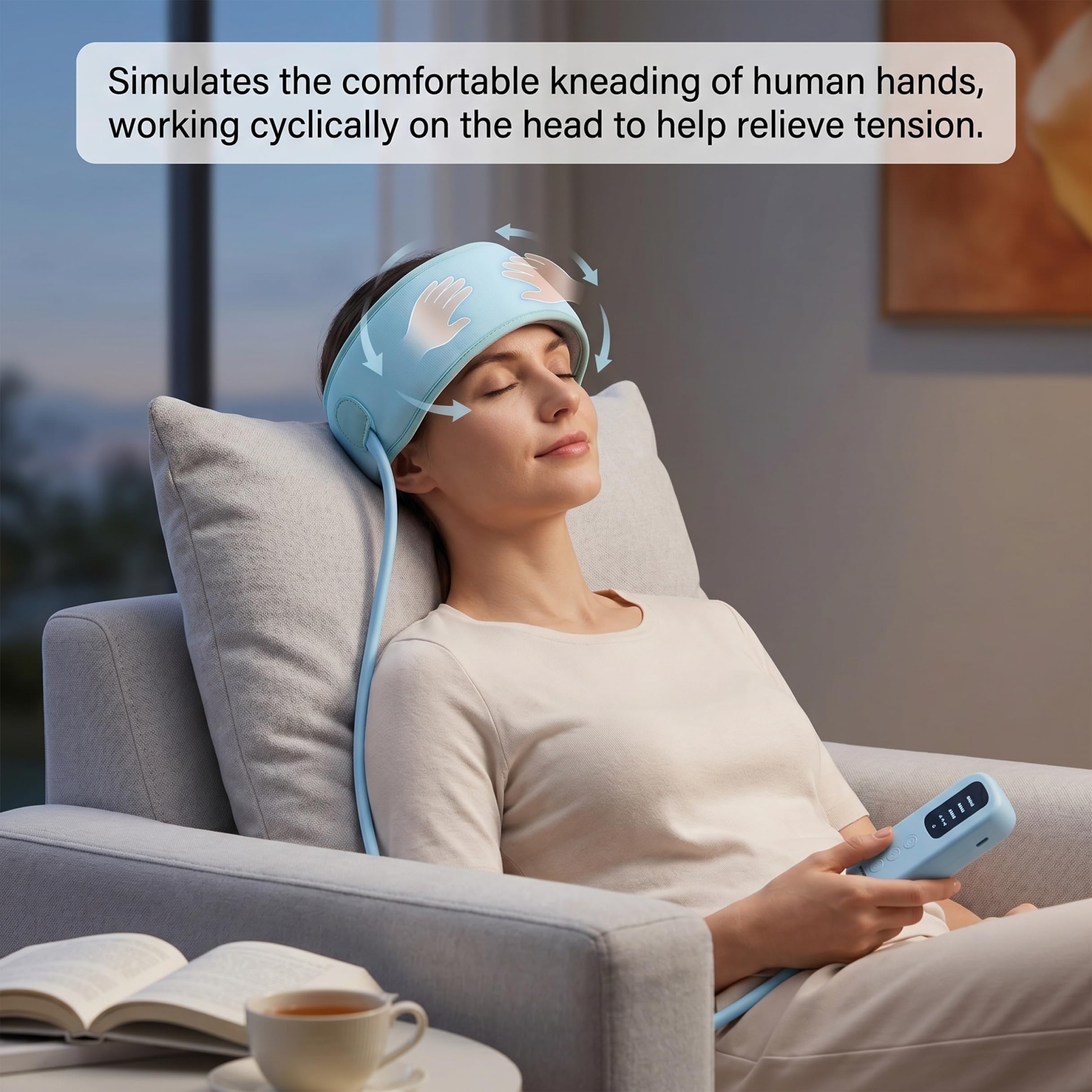 Massaggiatore elettrico per la testa, massaggiatore elettrico per la testa, cuoio capelluto con impastamento e calore per rilassamento e sollievo dallo stress, blu