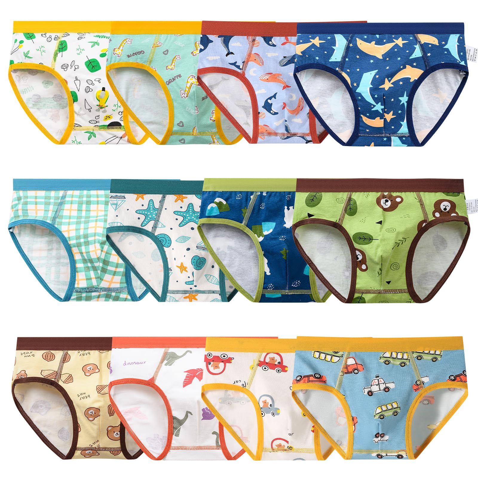 Caleçons pour garçons, Lot de 12 sous-vêtements pour Tout-Petits en Coton Doux imprimés Dinosaures, Culottes pour Petits Enfants de 3 à 10 Ans