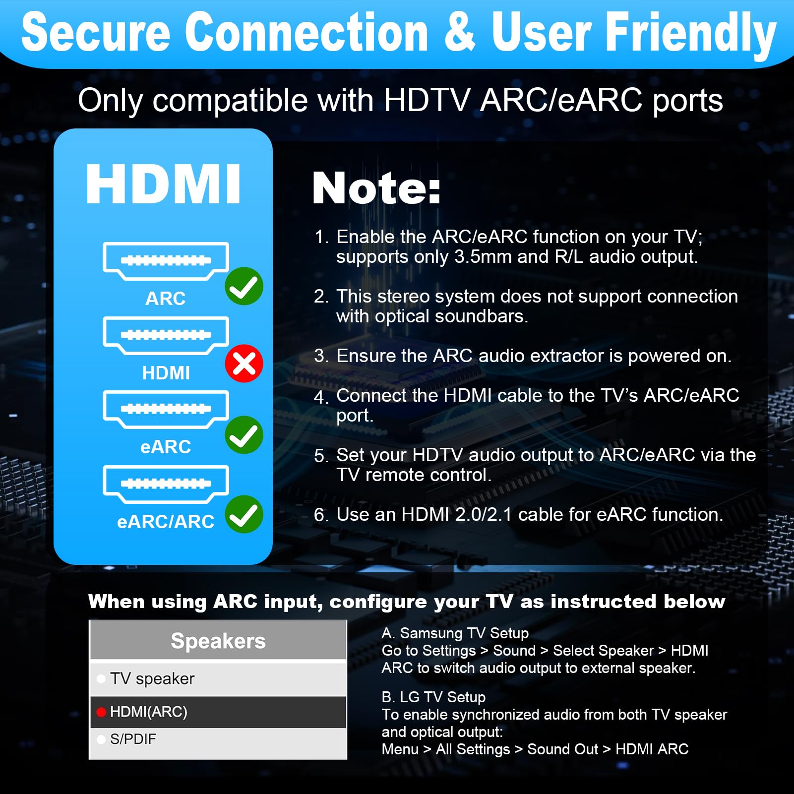 Extracteur Audio HDMI eARC ARC 192 kHz Câble Convertisseur HDMI ARC HD eARC vers AV Adaptateur AUX 3,5 mm