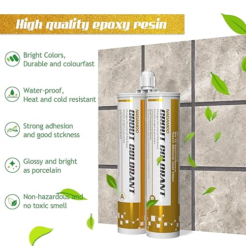 Miniatura 9 de NADAMOO Lechada epoxi dorado brillante, tubos duales, lechada de azulejos impermeable, 19 onzas, 13.5fl oz, línea de lechada de azulejos para ducha,