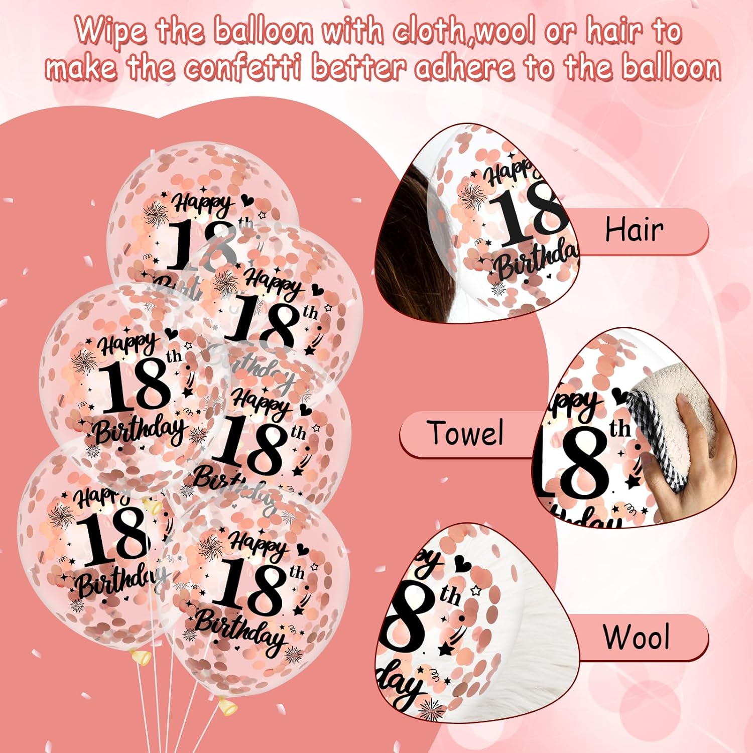 18th Birthday Balloons 18Pcs Rose Gold and Black 18th Balloons 18th Birthday Party Decorations for Girls 12 Inch Confetti Latex Vintage Sweet 18th Balloons for 18th Birthday Anniversary Party Supplies