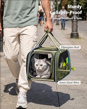 pecute Cat Carrier Stable, Large Space, Pet Carrier Bubble Window,Green | Dog Carrier With Sun Protection Roller Blinds, Breathable Cat Bag for Heavy Cat, Hiking, Walking, Travelling