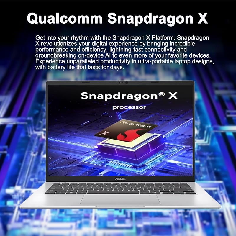 ASUS VivoBook 14 Laptop 14" WUXGA Anti-Glare Snapdragon X 8-core (45 AI Tops) 16GB RAM 512GB SSD Backlit USB4 FHD IR Privacy Camera Wi-Fi6E for Creator Designer Business Professional Win11 ICP Acc image 4