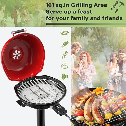 Miniatura 6 de Giantex Parrilla eléctrica, parrilla portátil de 1600 W con rejilla antiadherente extraíble, temperatura ajustable, bandeja de goteo de aceite, para