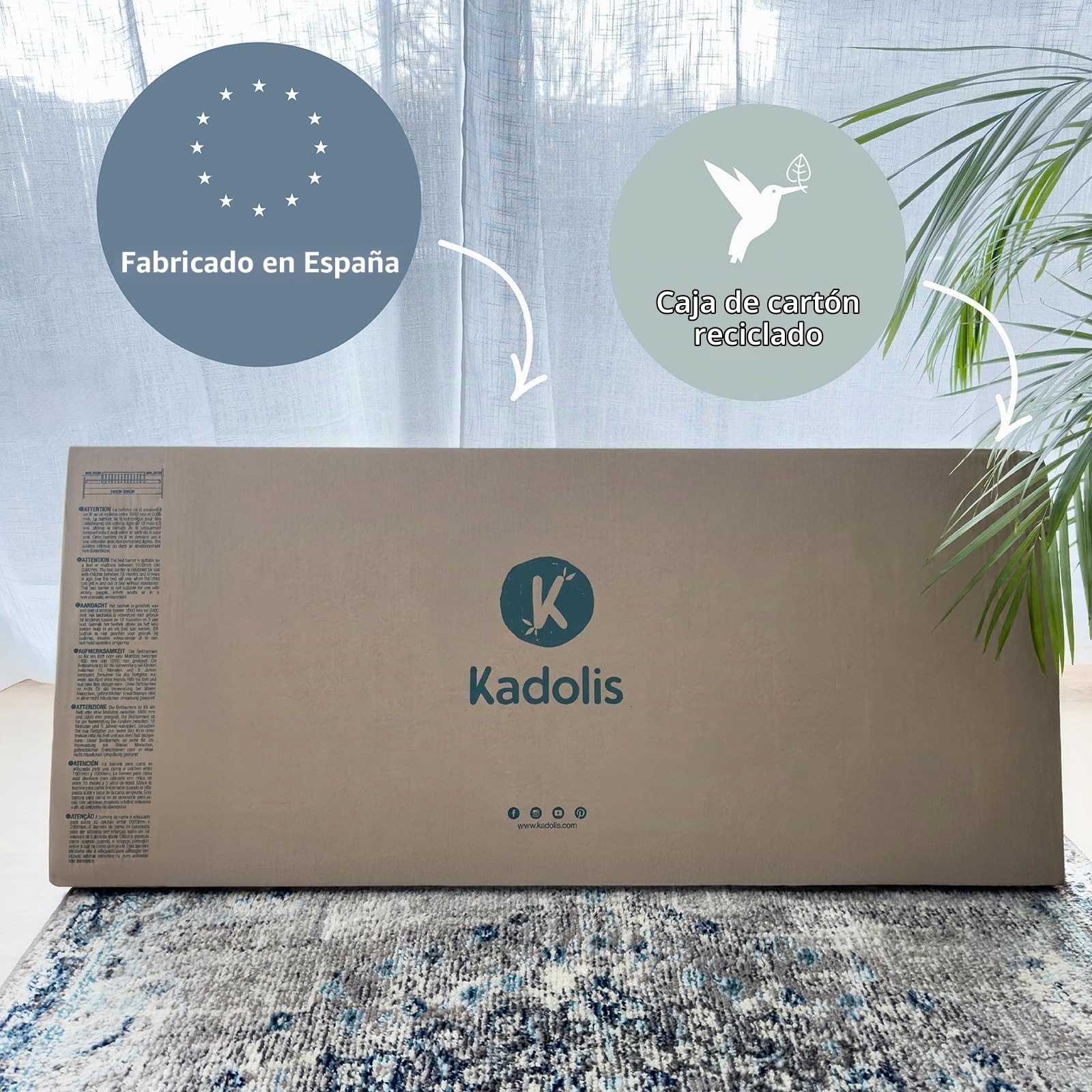 Kadolis - Barrera de Cama Turia de Madera Maciza - A110cm x A41cm - Asegurada con Barras macizas - Protege contra Las caídas