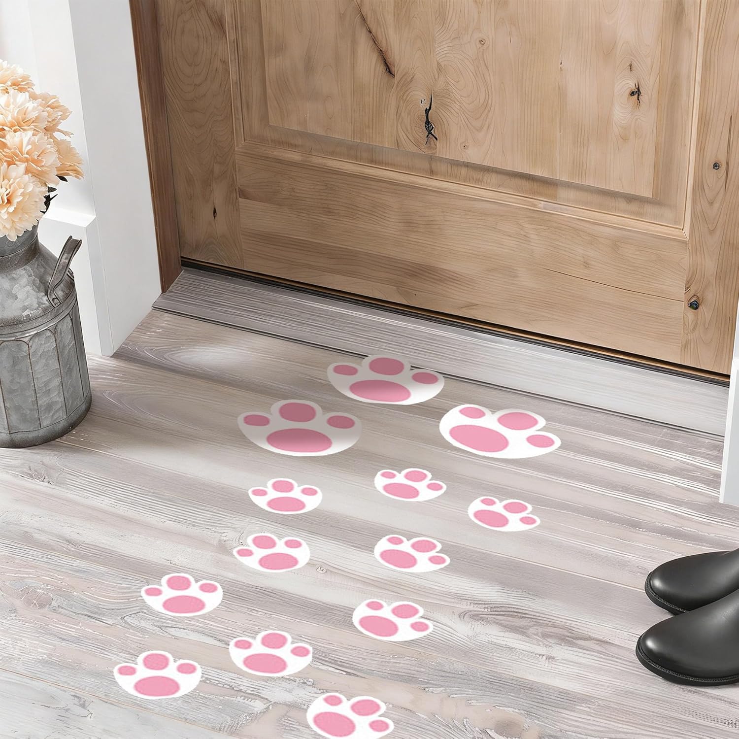 9 Sheets Bunny Footprints Stickers for Floor, Bunny Footprints Feet Floor Clings Cute Rabbit Paw Print Decals for Easter Party Game Egg Hunt Game Home Wood Floor Wall Window Decorations