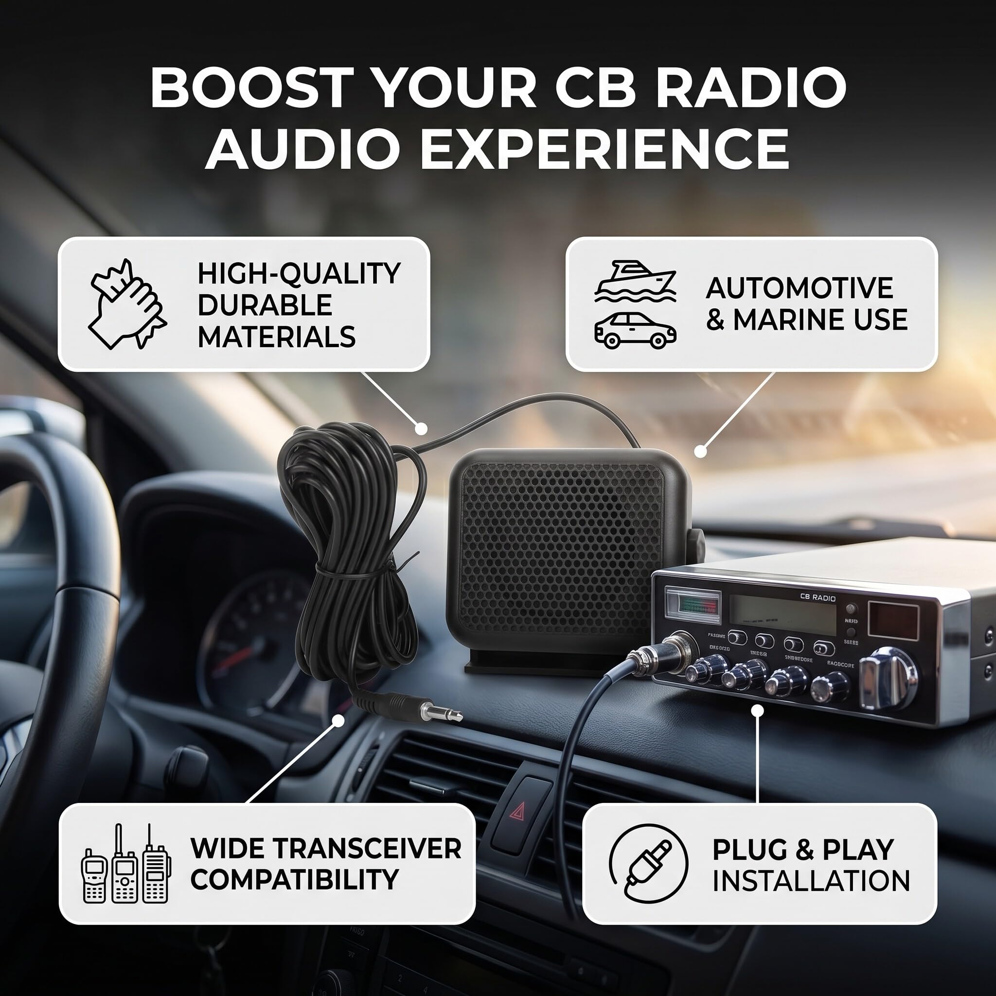 Mini Altavoz Externo CB Radio Altavoz Externo, NSP-100 Radio de Dos Vías CB Radio de Coche, Altavoz Externo Micrófono de Radio Móvil, Altavoz de Radio Rectangular Apto para Yaesu