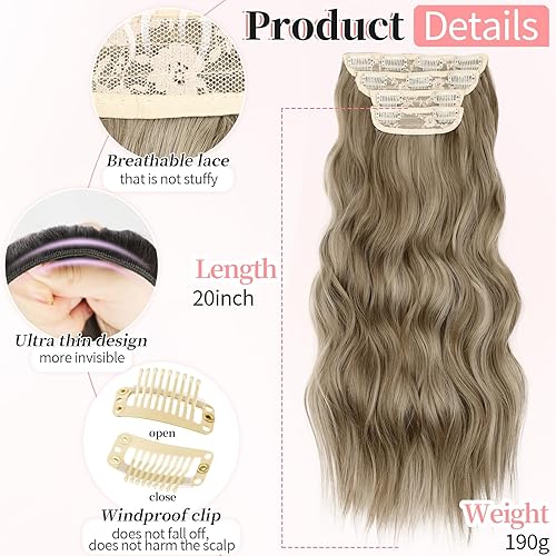 Miniatura 137 de KooKaStyle Extensiones de cabello rubio playa con clip, extensiones de cabello sintético largo ondulado y grueso, 4 piezas de 20 pulgadas para mujer