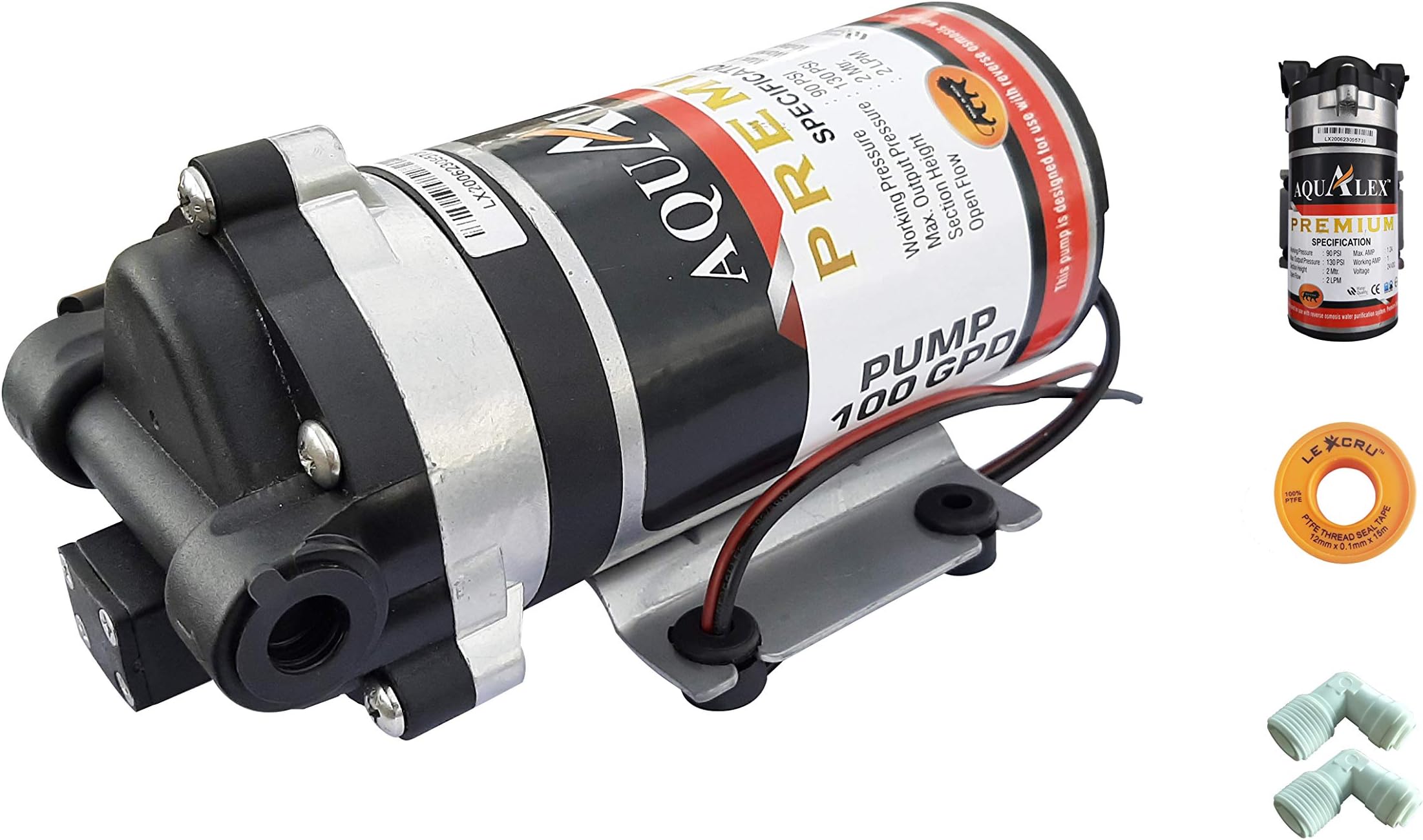 Pokar RO Lexpure Durable 100 GPD 24v DC RO Diaphragm Booster Pump + 2pcs Connector,(Input Power 24v & 36v DC Power) Suitable for Water Purifier