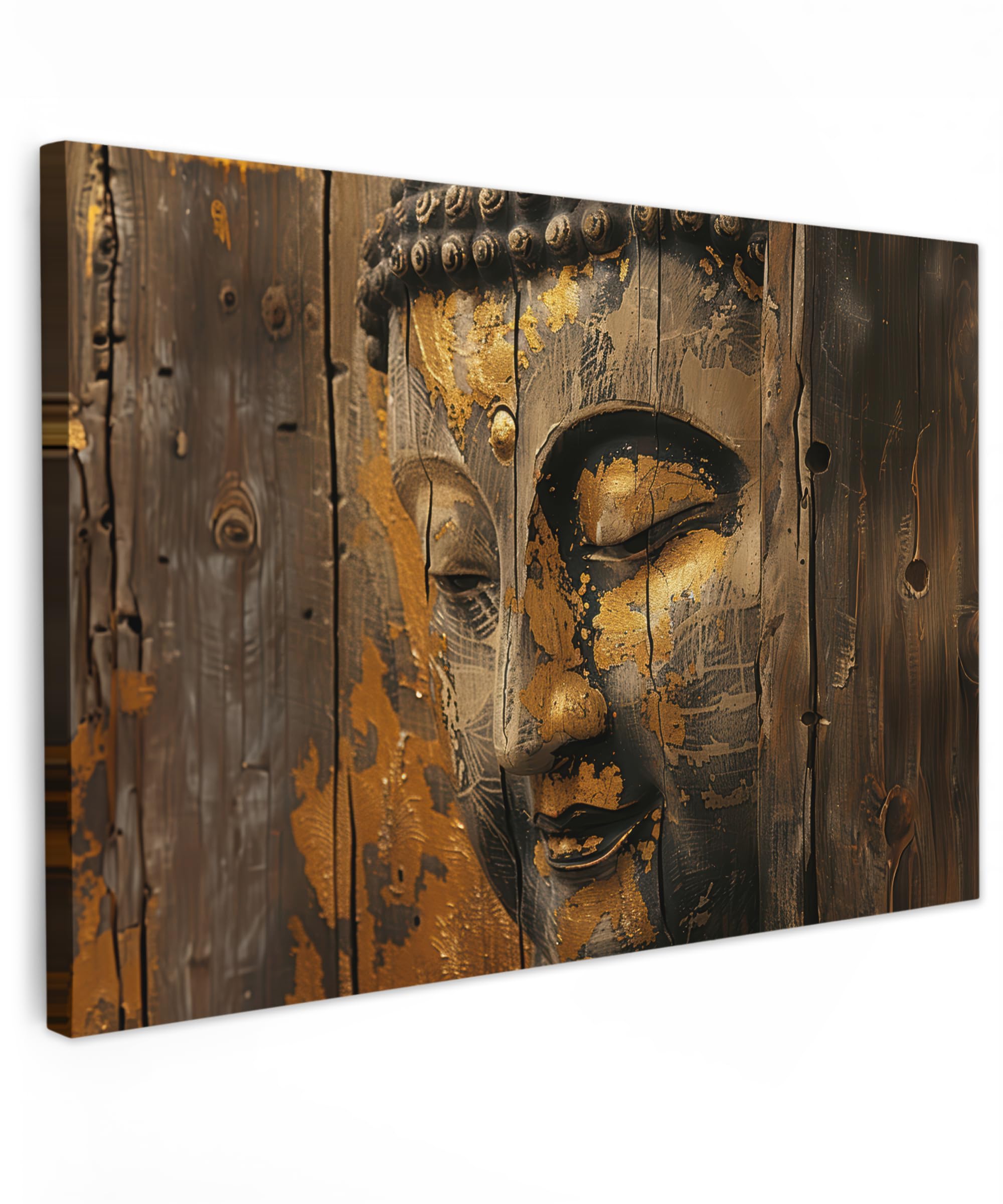MuchoWow© Cuadros Decoracion Salon Modernos 120x80 cm para Dormitorios Cuadro Decorativos de Salon Lienzos Decorativo Pared Decoracion Lienzo Modernos Buda - Industrial - Oro - Lujo