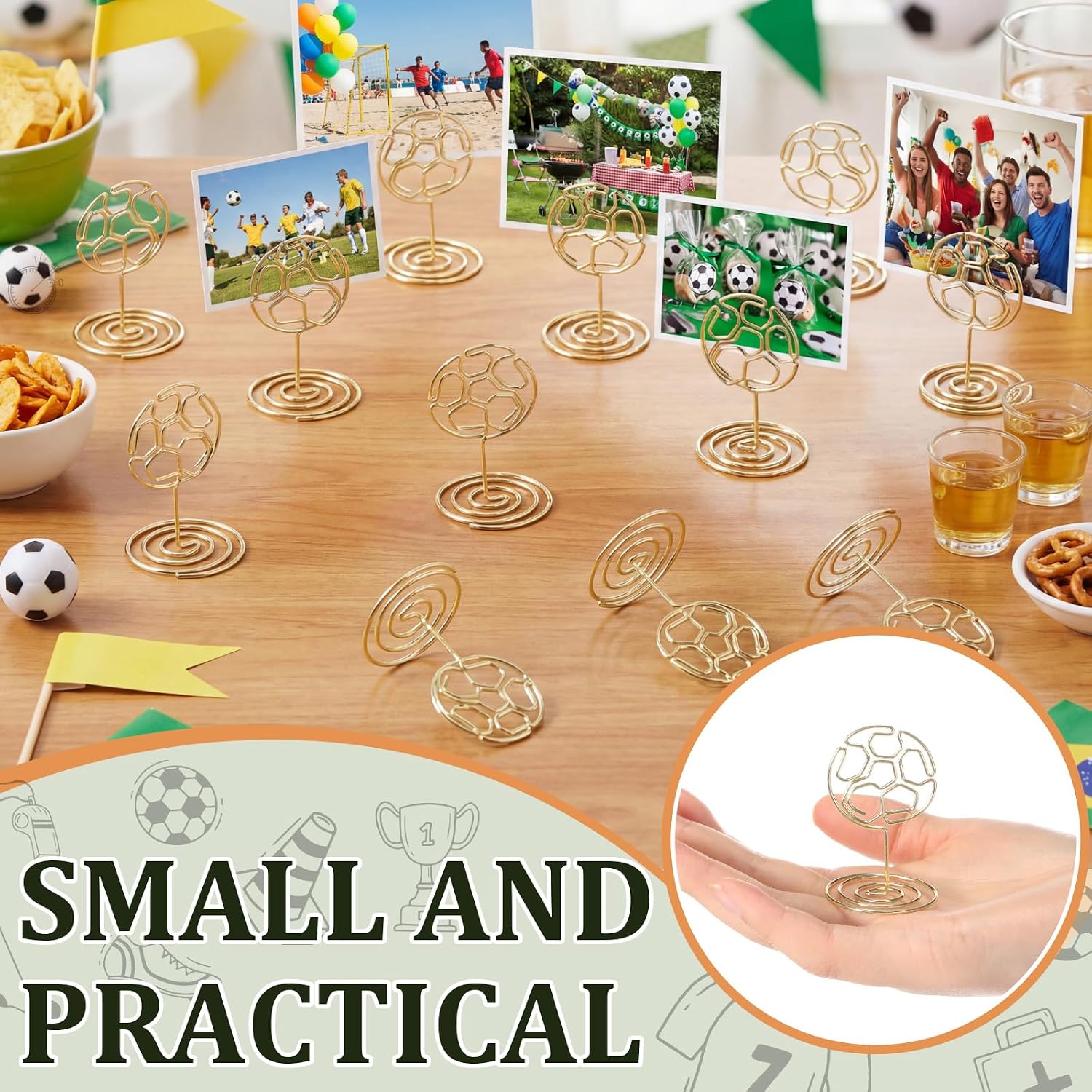 Frienda 24 Pcs 1.97 Inch Soccer Centerpieces for Table Soccer Decoration Picture Holder Party Table Number Holders Card Display Stands for Sports Birthday Party Supplies Gifts image 4