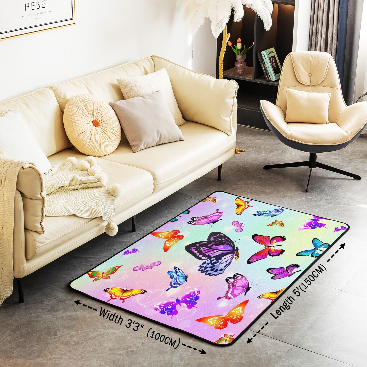 Dywanik w kształcie motyla 150 x 200 cm dzieci motyle dekoracyjny dywan dla chłopców dziewcząt latający motyl wzór dywany do salonu sypialni antypoślizgowy motyw zwierzęcy 3D wewnętrzna mata podłogowa