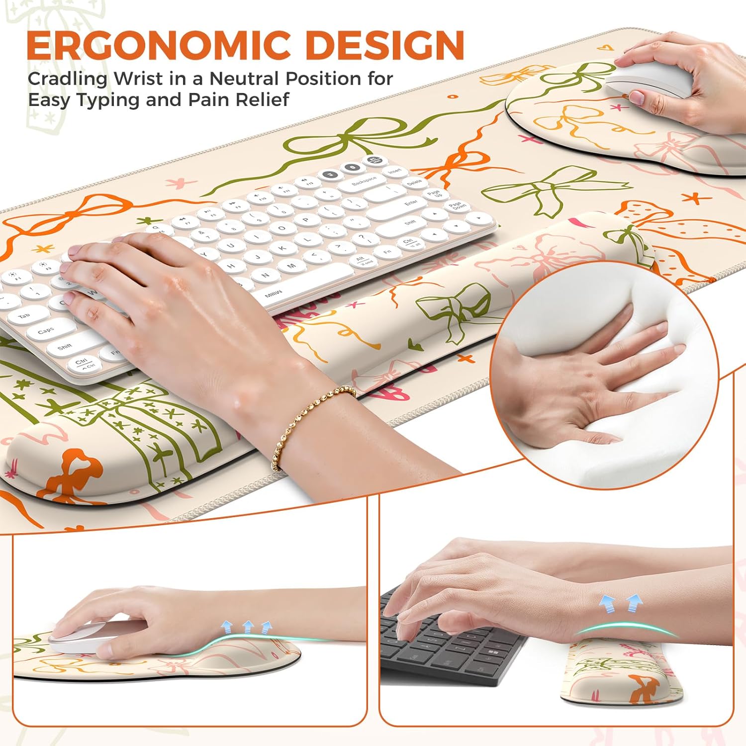iCasso Desk Mat, Large Mouse Pad Wrist Support Set, XXL Large Mousepad + Keyboard Wrist Rest+Mouse Wrist Rest+Coastert with Ergonomic Design for Home Office Computer