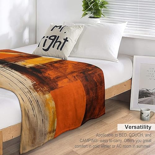 Miniatura 5 de Manta para sofá, manta abstracta rústica naranja y marrón, suave y mullida, manta de felpa acogedora y ligera, vintage, abstracta desordenada, con