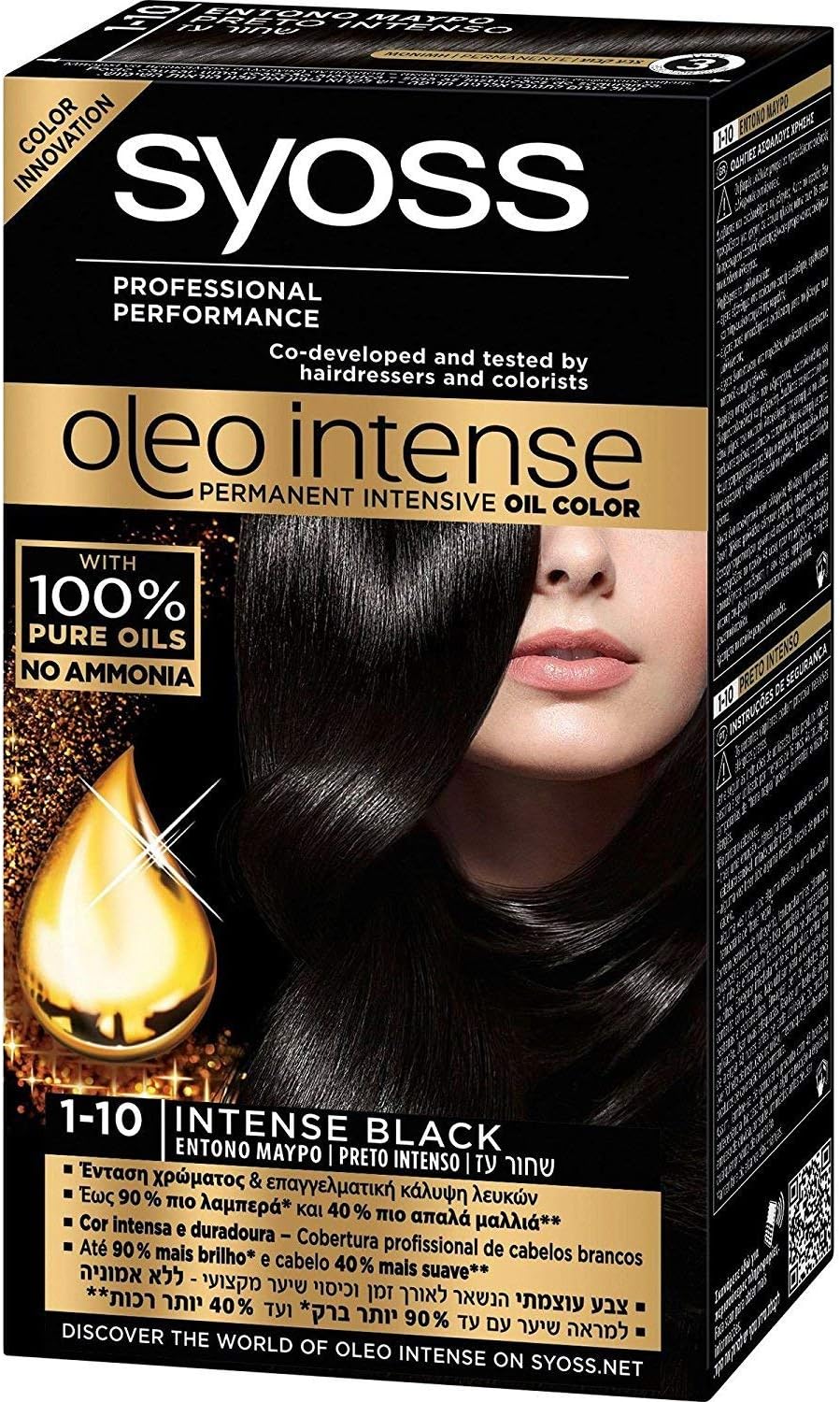 Oleo Intense Hair Color Dye 100% Pure Oils 0% Amonia 1-10 Intense Black