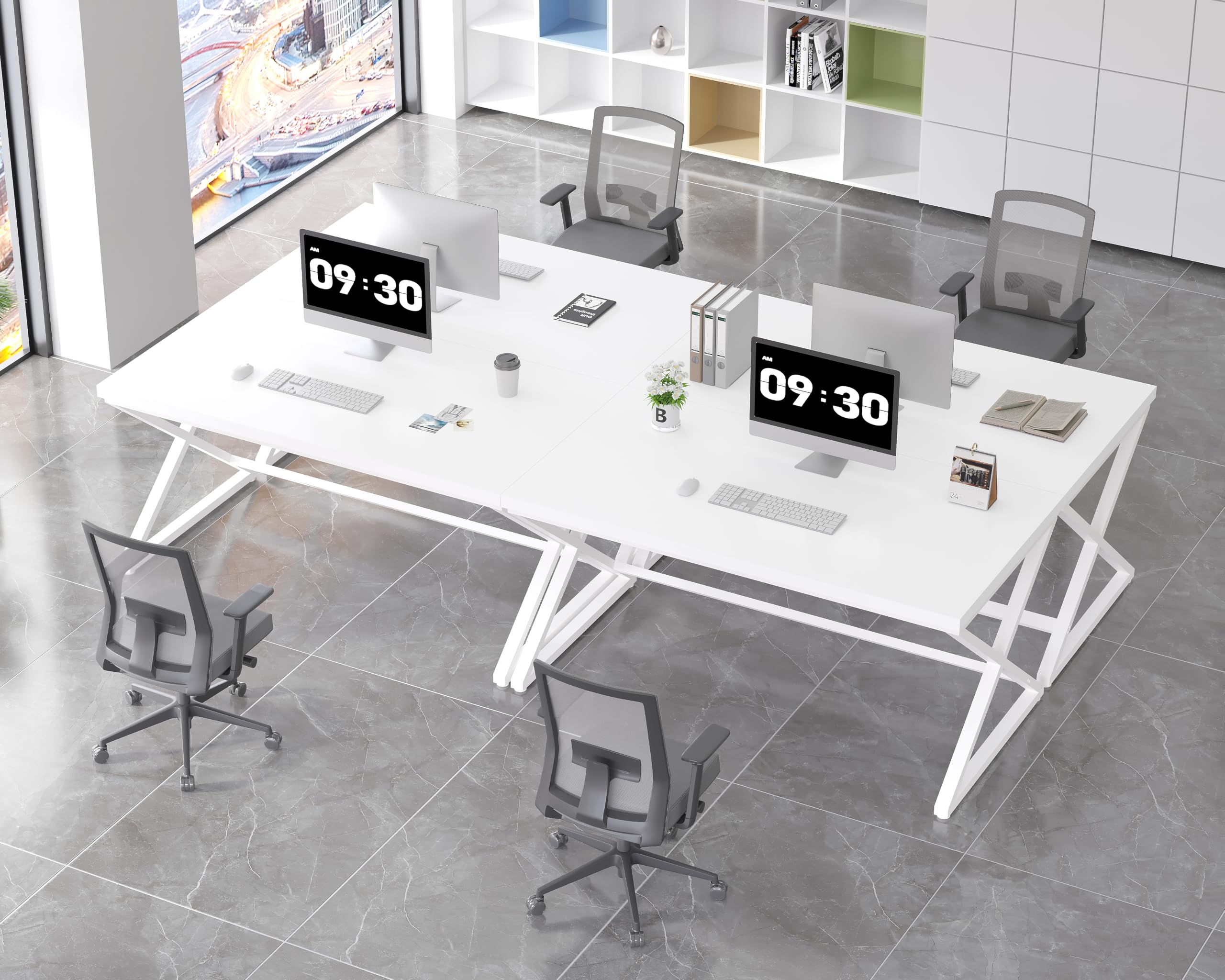 IBF Escritorio blanco para computadora, moderno escritorio de oficina en casa para escribir, trabajo, estudio, escritorio simple de madera y metal para juegos, mesa ejecutiva para computadora portátil