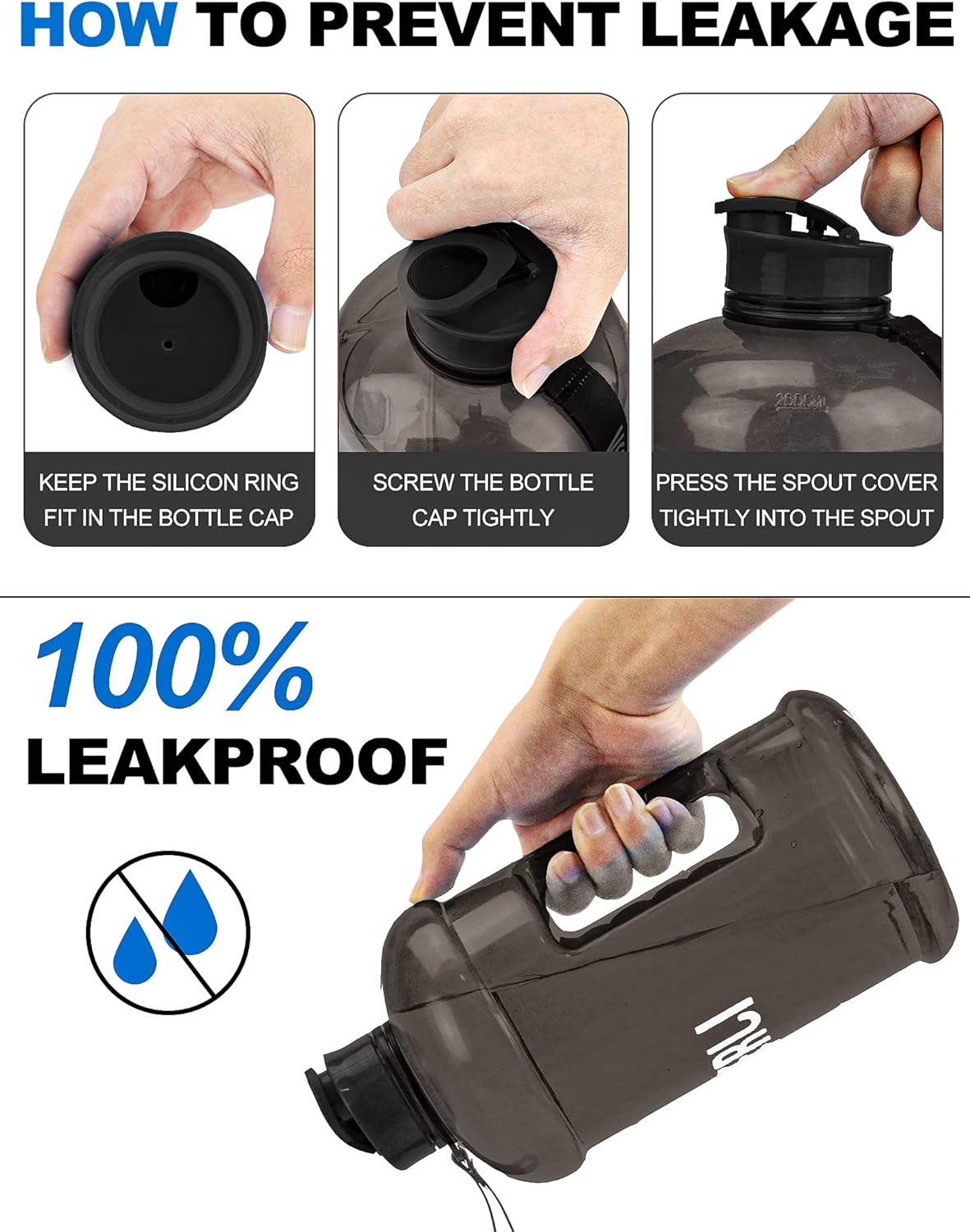 VENNERLI Half Gallon Water Bottle 2.2L Large Sports Water Bottle with Handle 74oz BPA-free Reusable Plastic Water Jugs Leakproof Hydro Bottle for Gym Yoga Travel Camping Cycling Outdoor Sports - Image 4